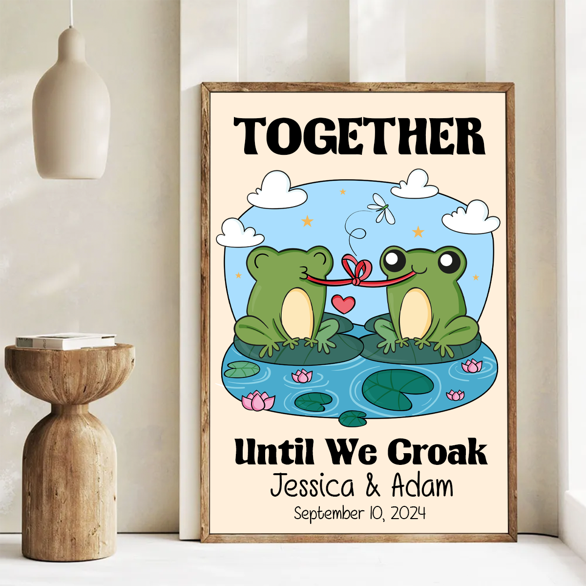 Frog Couple Together Until We Croak Vintage Anniversary Gift Personalized Poster