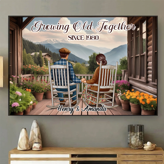 Couple Sitting On The Porch, Growing Old Together Personalized Poster, Heartfelt Valentine's Day Gift For Couple, For Him, For Her, Husband, Wife