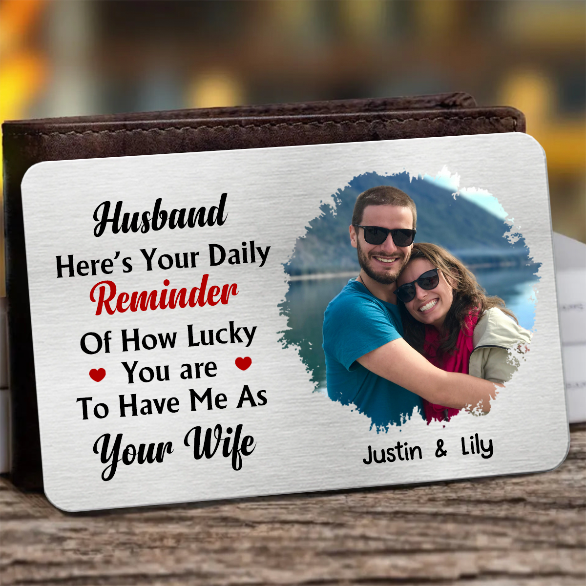 Custom Photo Husband How Lucky You Are - Personalized Aluminum Wallet Card