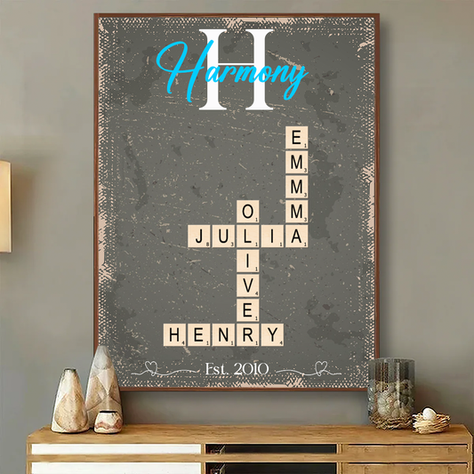 Personalized Family Name Crossword Puzzle Art Personalized Poster, Christmas Gift For Family, For Husband, Wife, Dad, Mom