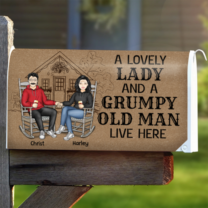 Couple A Lovely Lady And A Grumpy Old Man Live Here - Personalized Mailbox Cover