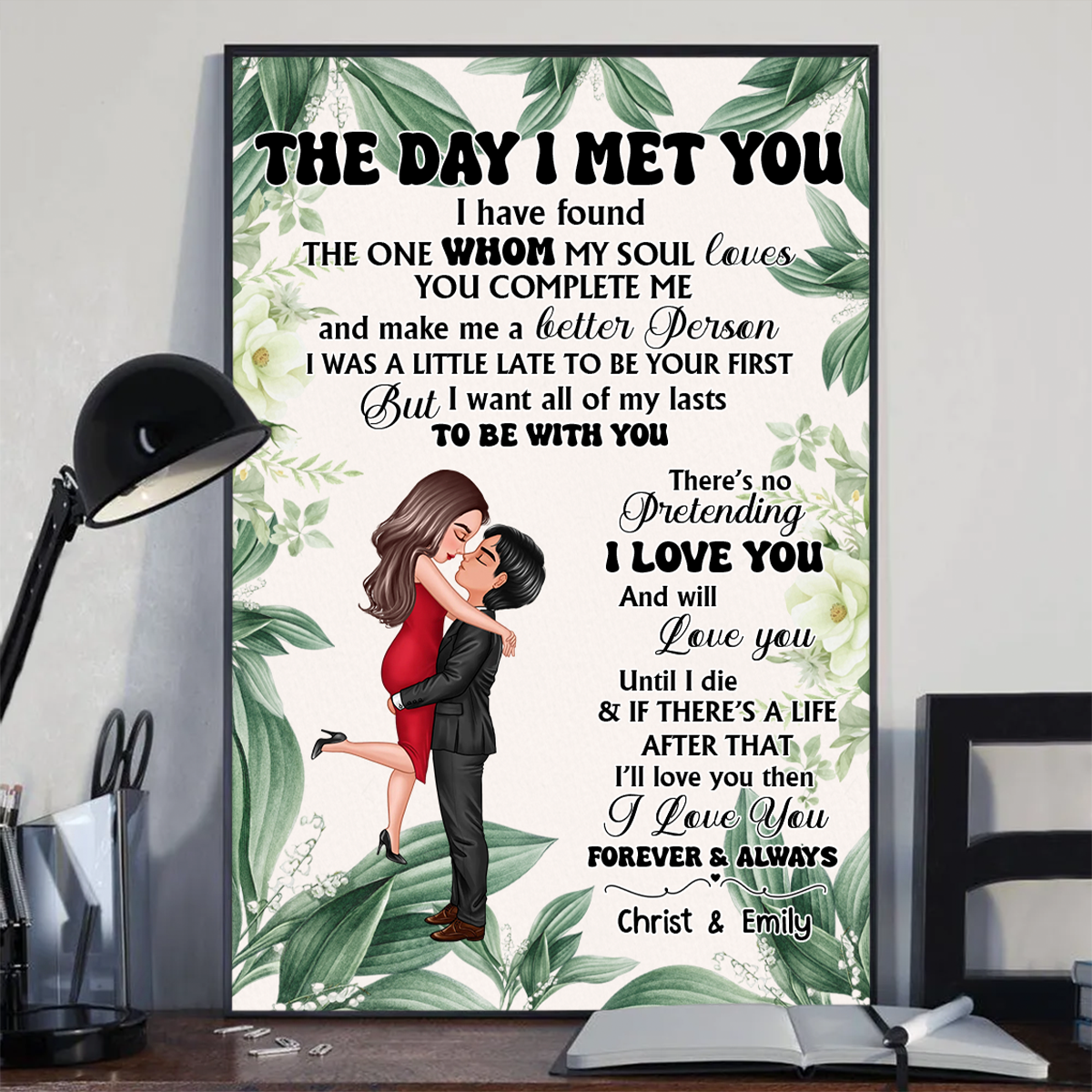 Doll Couple Hugging Kissing The Day I Met You Gift For Him For Her Personalized Vertical Poster