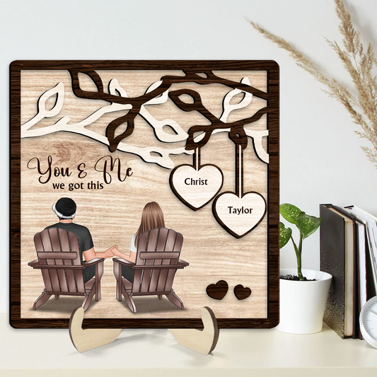 Couple Back View Sitting Under Tree Personalized 2-Layer Wooden Plaque, Valentine‘s Day Gift For Him, For Her