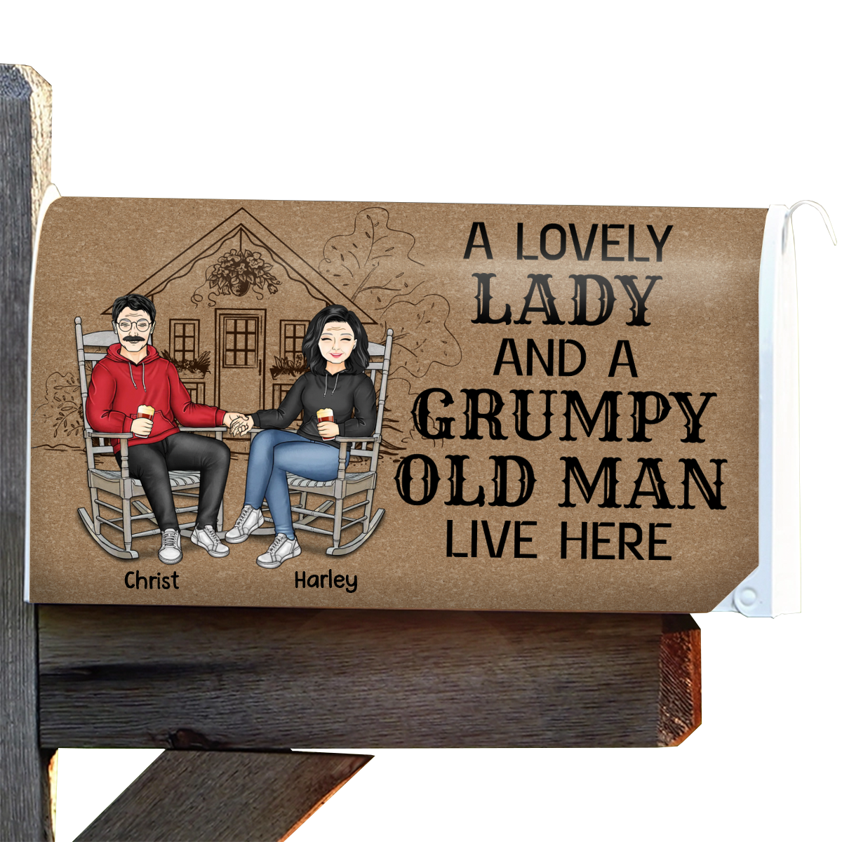 Couple A Lovely Lady And A Grumpy Old Man Live Here - Personalized Mailbox Cover