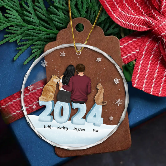 2024 Christmas Couple Dog Cat - Personalized Circle Acrylic Ornament