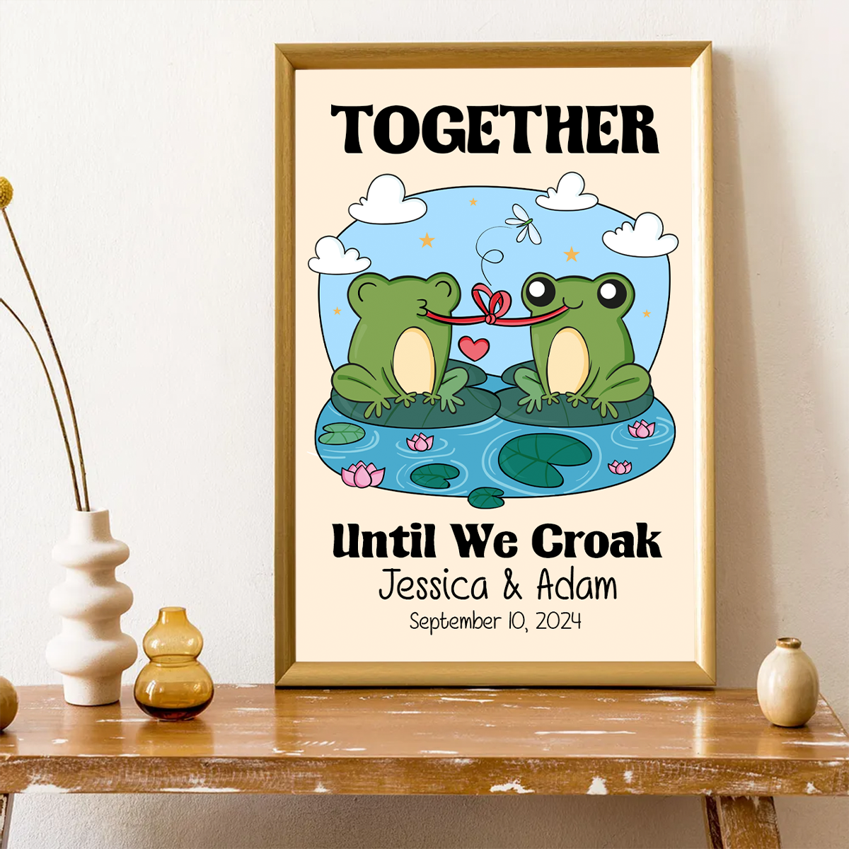 Frog Couple Together Until We Croak Vintage Anniversary Gift Personalized Poster