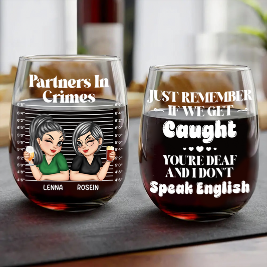 Bestie Partners In Crime - Personalized Stemless Wine Glass