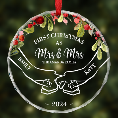 Holding Hands First Christmas Couple - Personalized Circle Acrylic Ornament