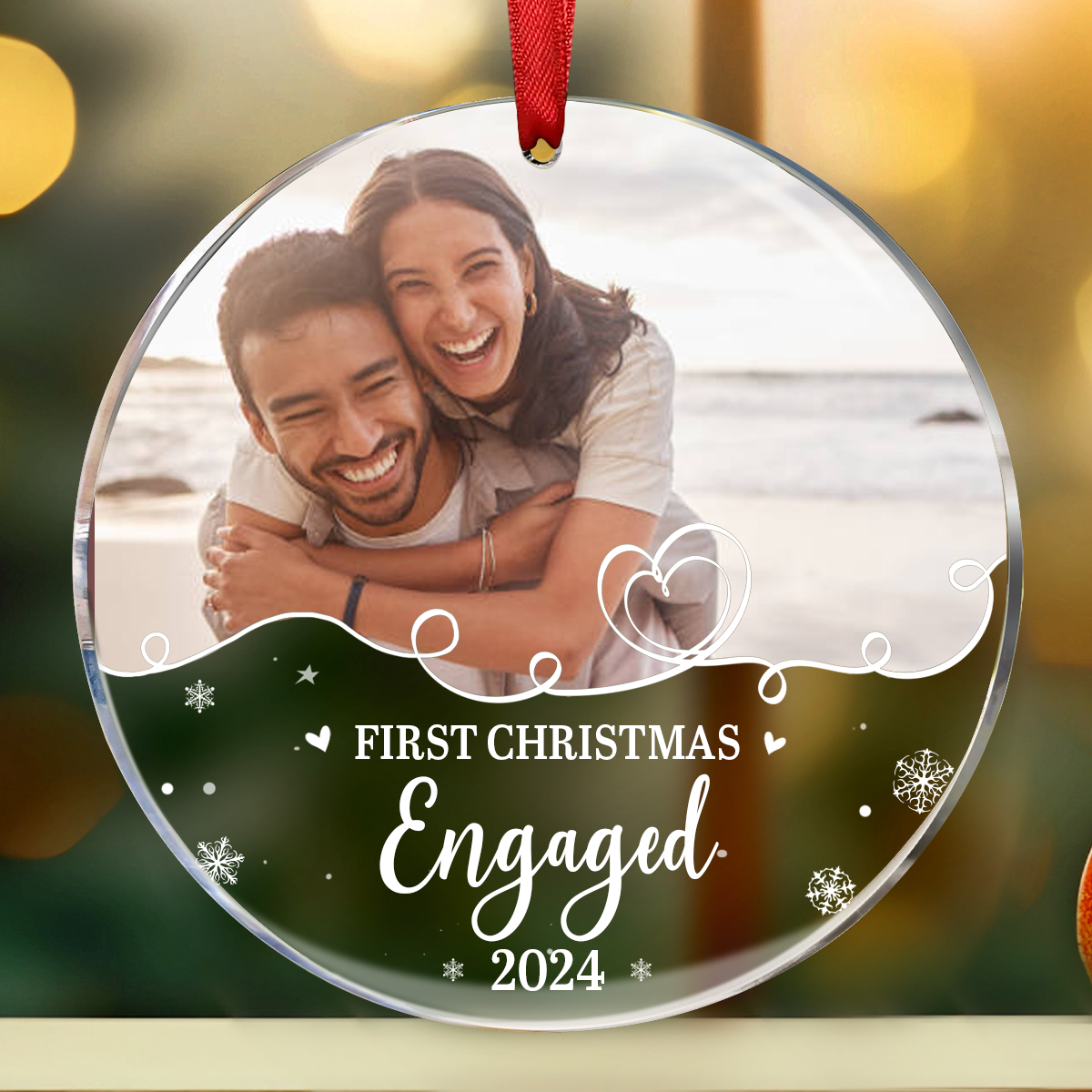 Custom Photo First Christmas As Husband And Wife - Personalized Circle Ornament