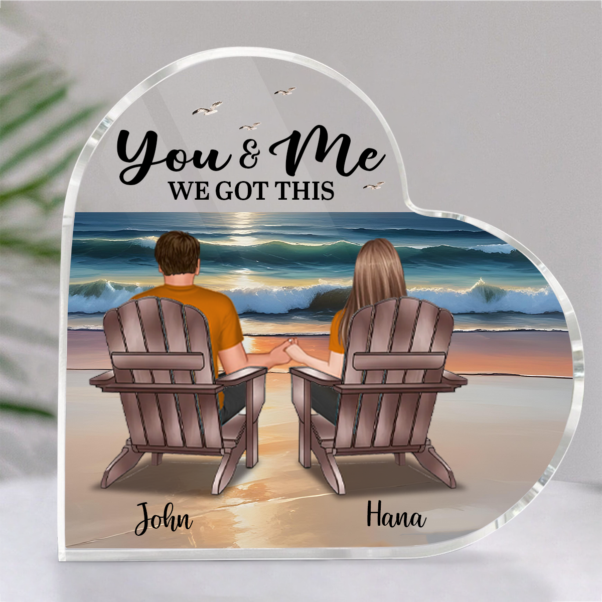 Eternal Beach Landscape Couple Sitting Personalized Heart Acrylic Block Plaque, Heartfelt Gift For Couple, For Him, For Her, Boyfriend, Girlfriend, Husband, Wife