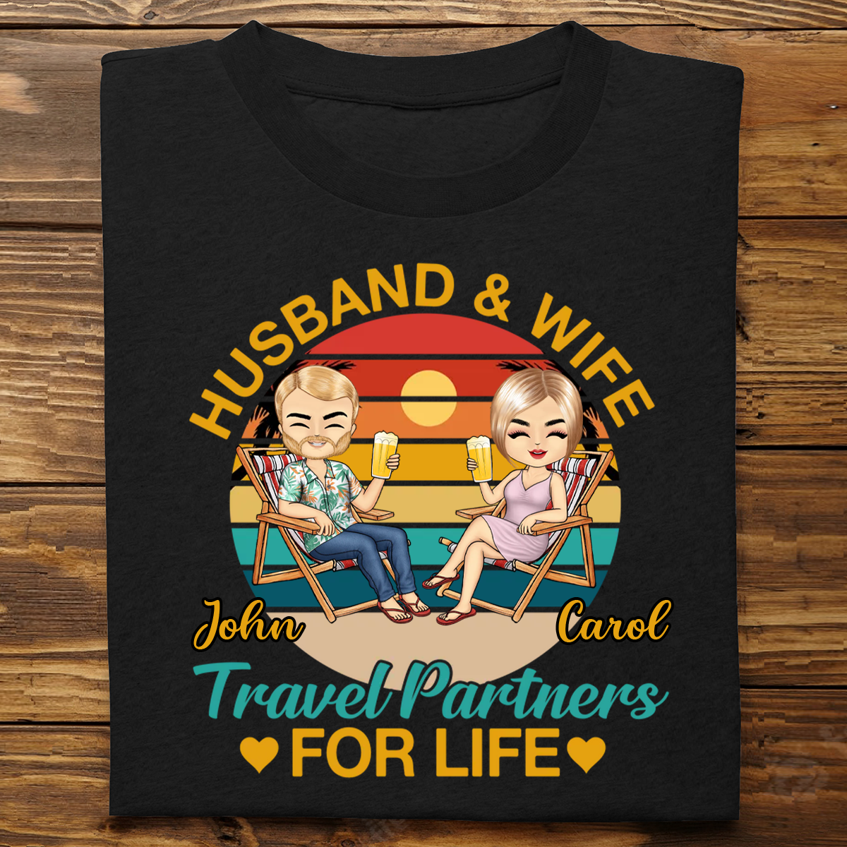 Husband And Wife Travel Partners For Life Beach Traveling Couple - Personalized Custom T Shirt  5.0 (89)