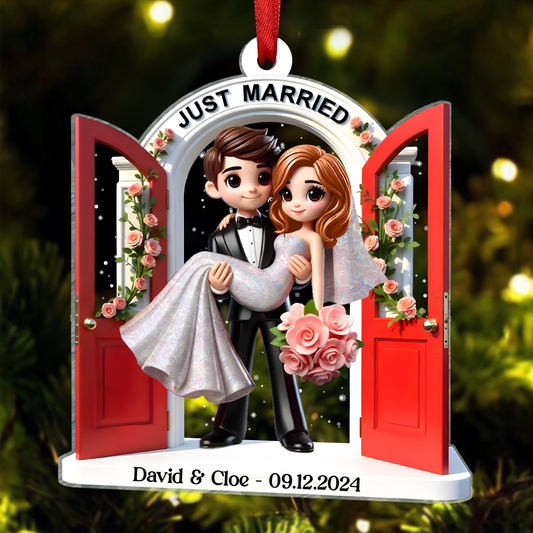 First Christmas Married Ornament 2024, Wedding Couple Threshold 2D Flat Acrylic Ornament, MR. & MRS. Gift