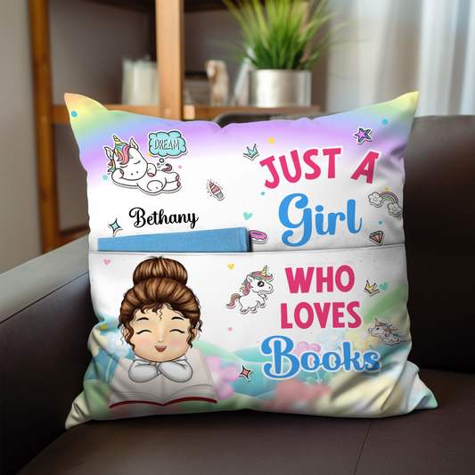 Kid Just A Girl Boy Who Loves Books - Gift For Book Lovers - Personalized Pocket Pillow