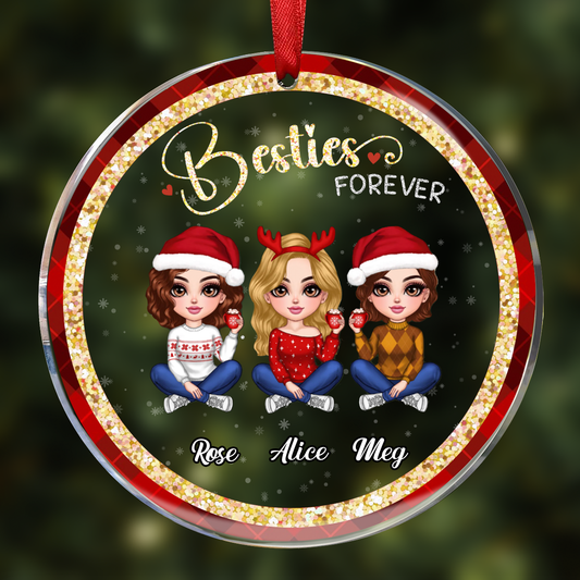 Sparkling Checkered Pattern Lovely Besties Personalized Acrylic Ornament