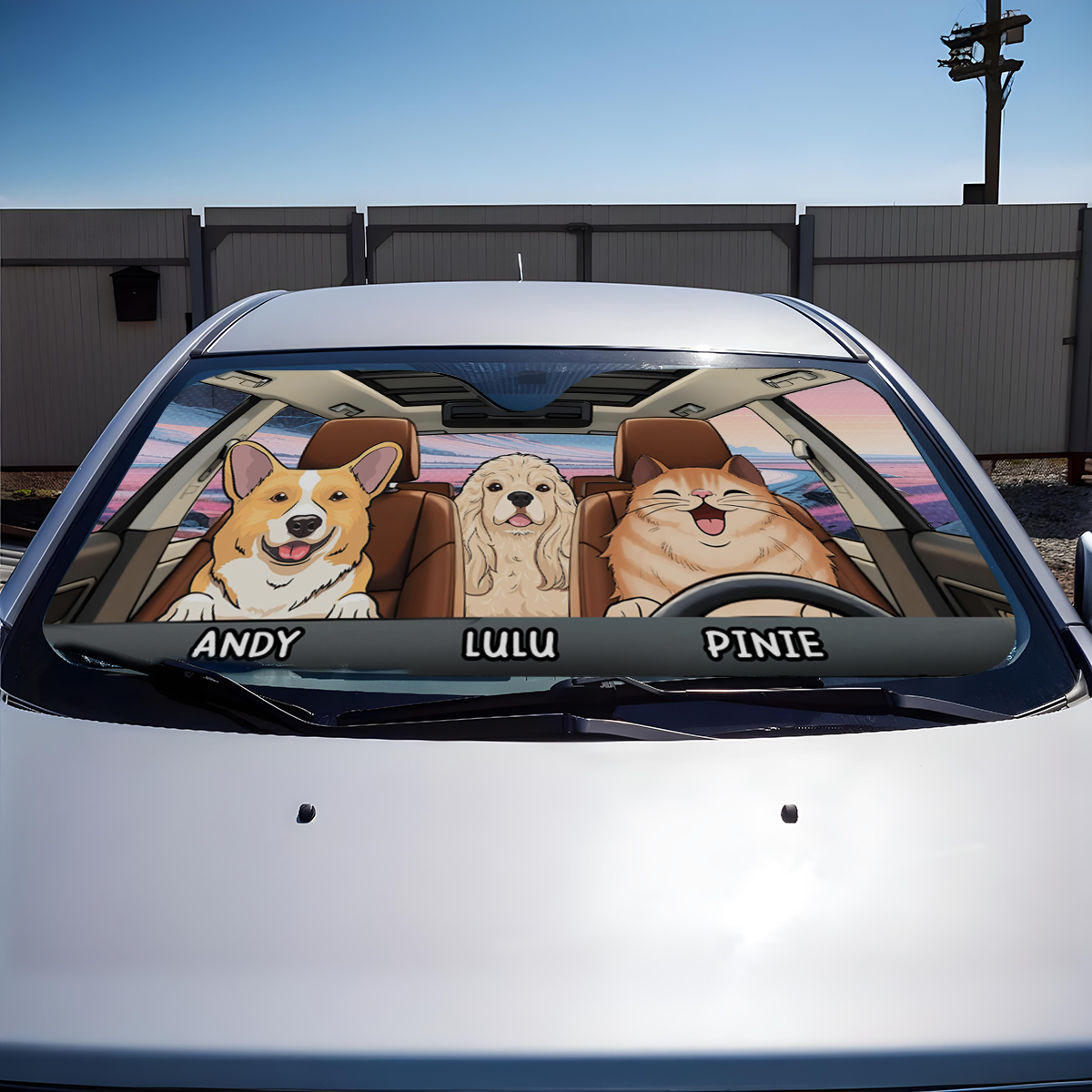 Dogs And Cats - Personalized Auto Sunshade - Gift For Pet Lovers