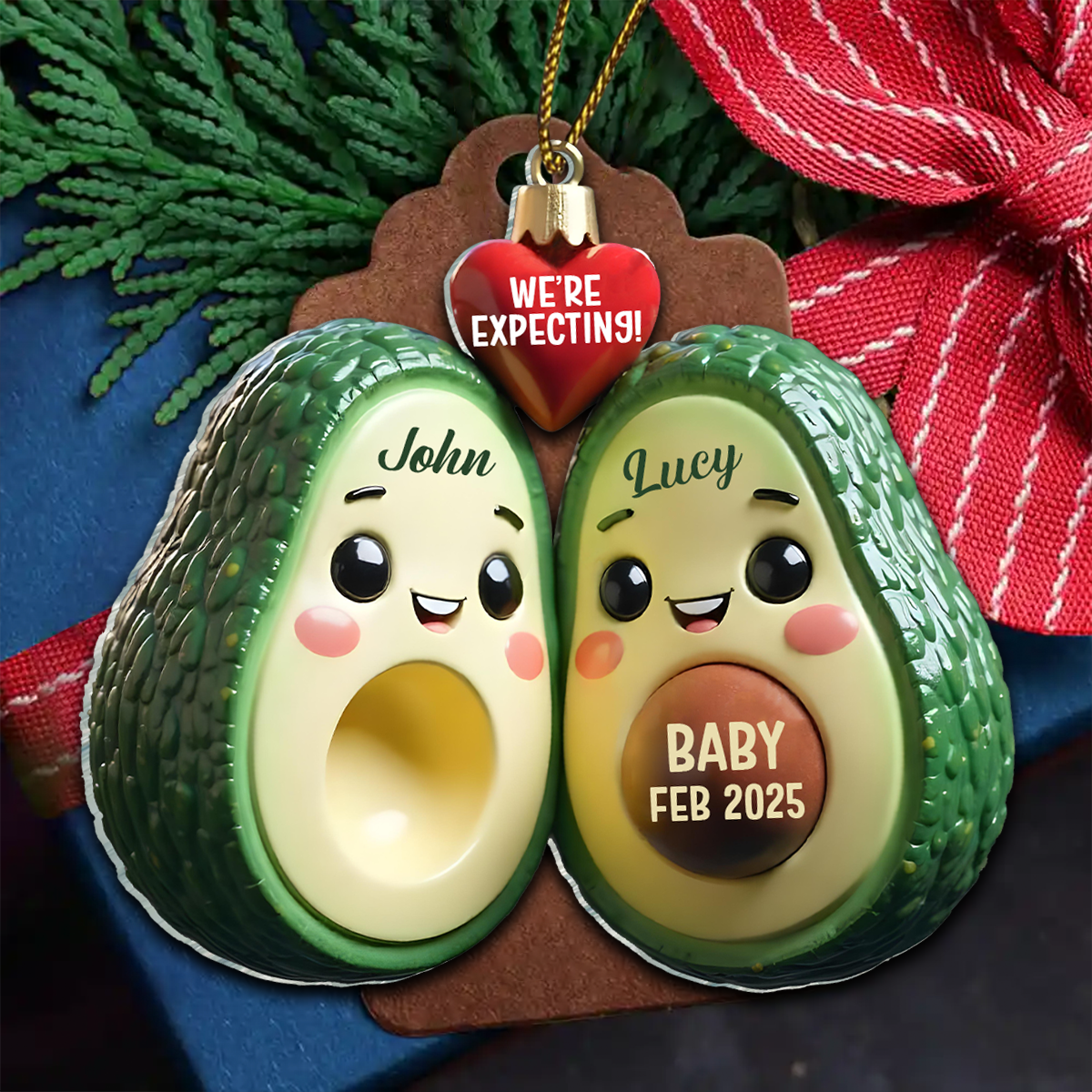 Avocado Couple Expecting Parents Pregnancy Announcement 3D Effect Keepsake Personalized Acrylic Ornament