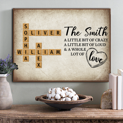 Family Whole Lot Of Love Crossword Puzzle Art - Captured In A Moment, Cherished For A Lifetime Personalized Poster, Christmas Gift For Family, For Husband, Wife, Dad, Mom