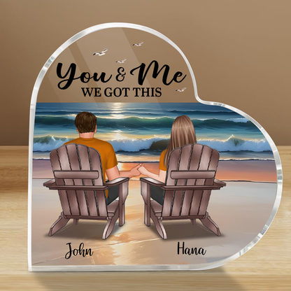 Eternal Beach Landscape Couple Sitting Personalized Heart Acrylic Block Plaque, Heartfelt Gift For Couple, For Him, For Her, Boyfriend, Girlfriend, Husband, Wife