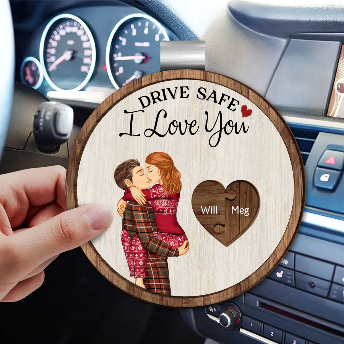 Drive Safe I Love You Kissing Couples - Personalized Custom Shaped Car Visor Clip