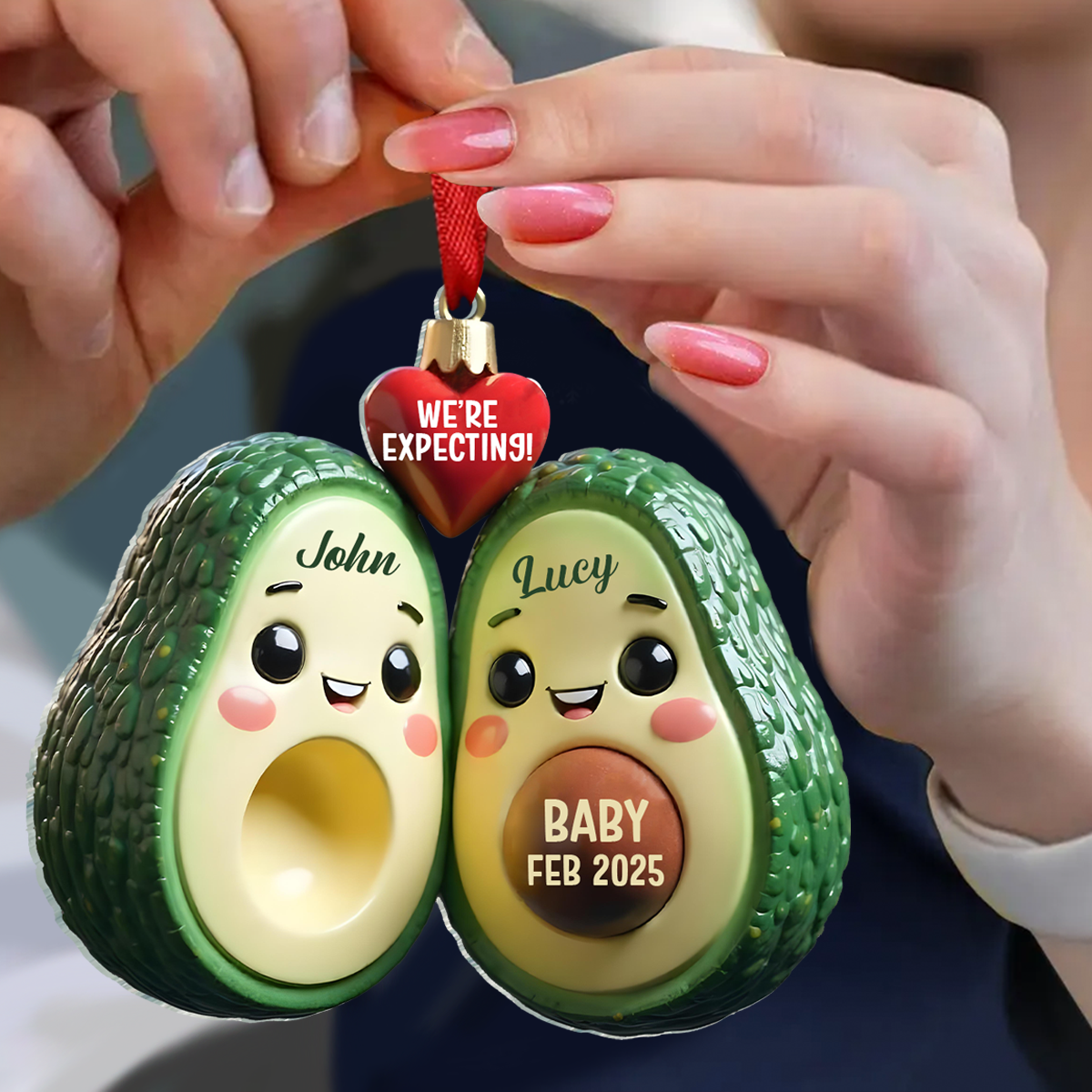 Avocado Couple Expecting Parents Pregnancy Announcement 3D Effect Keepsake Personalized Acrylic Ornament