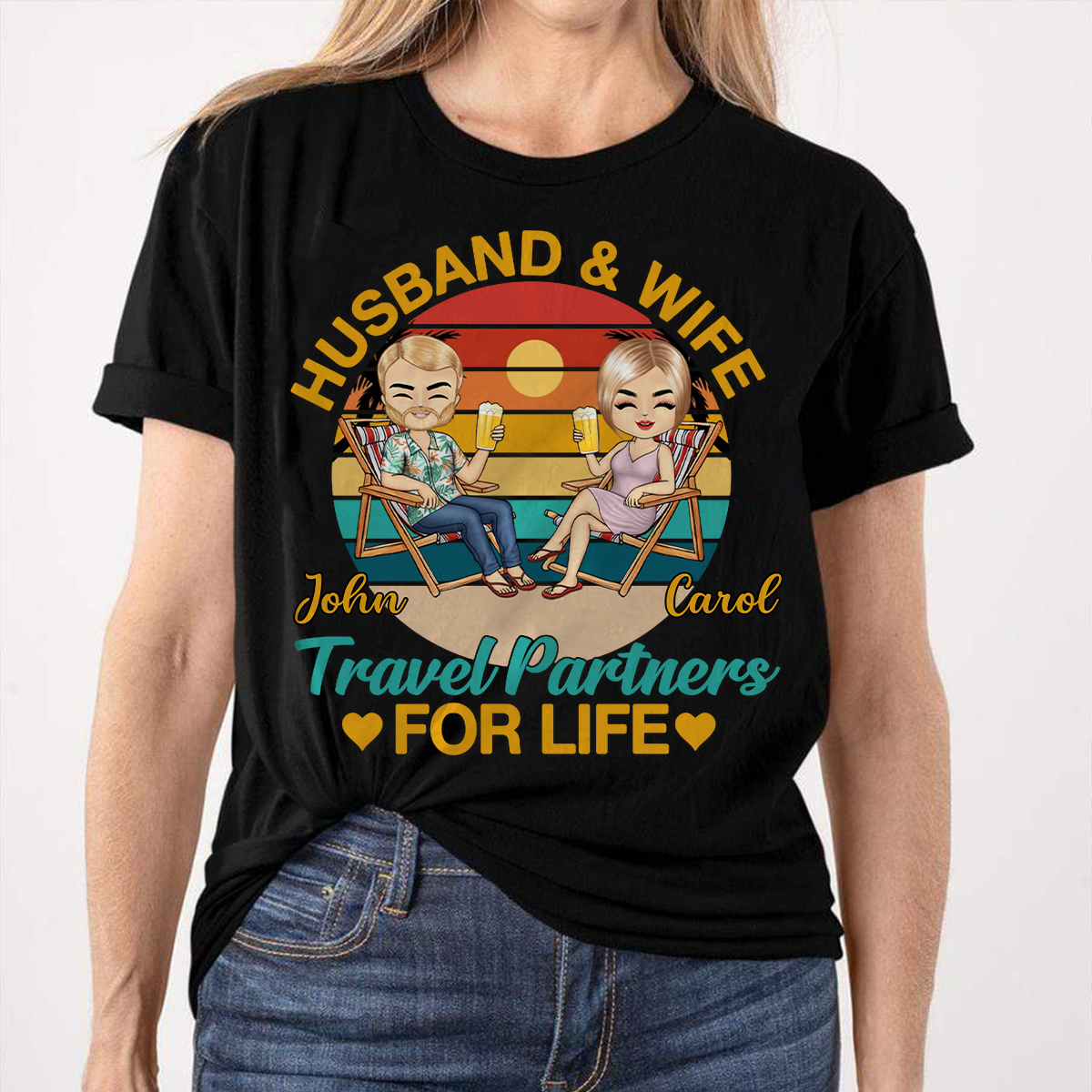 Husband And Wife Travel Partners For Life Beach Traveling Couple - Personalized Custom T Shirt  5.0 (89)