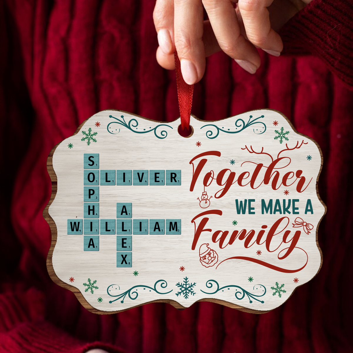 Together We Make A Family Crossword Puzzle Personalized Wooden Ornament, Christmas Gift for Husband Wife, Daughter Son, Grandma Grandpa