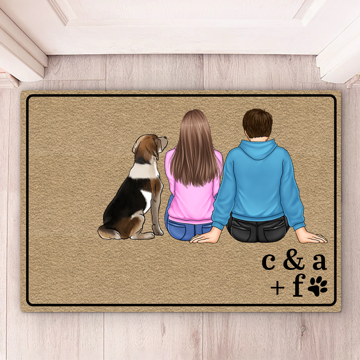 Minimal Style Couple With Pets - Personalized Doormat