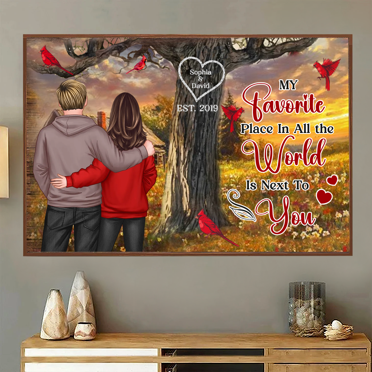 Personalized Couples Tree Large Farmhouse Poster Wall Art, Valentine's Day Gift, Anniversary Gift For Couples, For Him, For Her