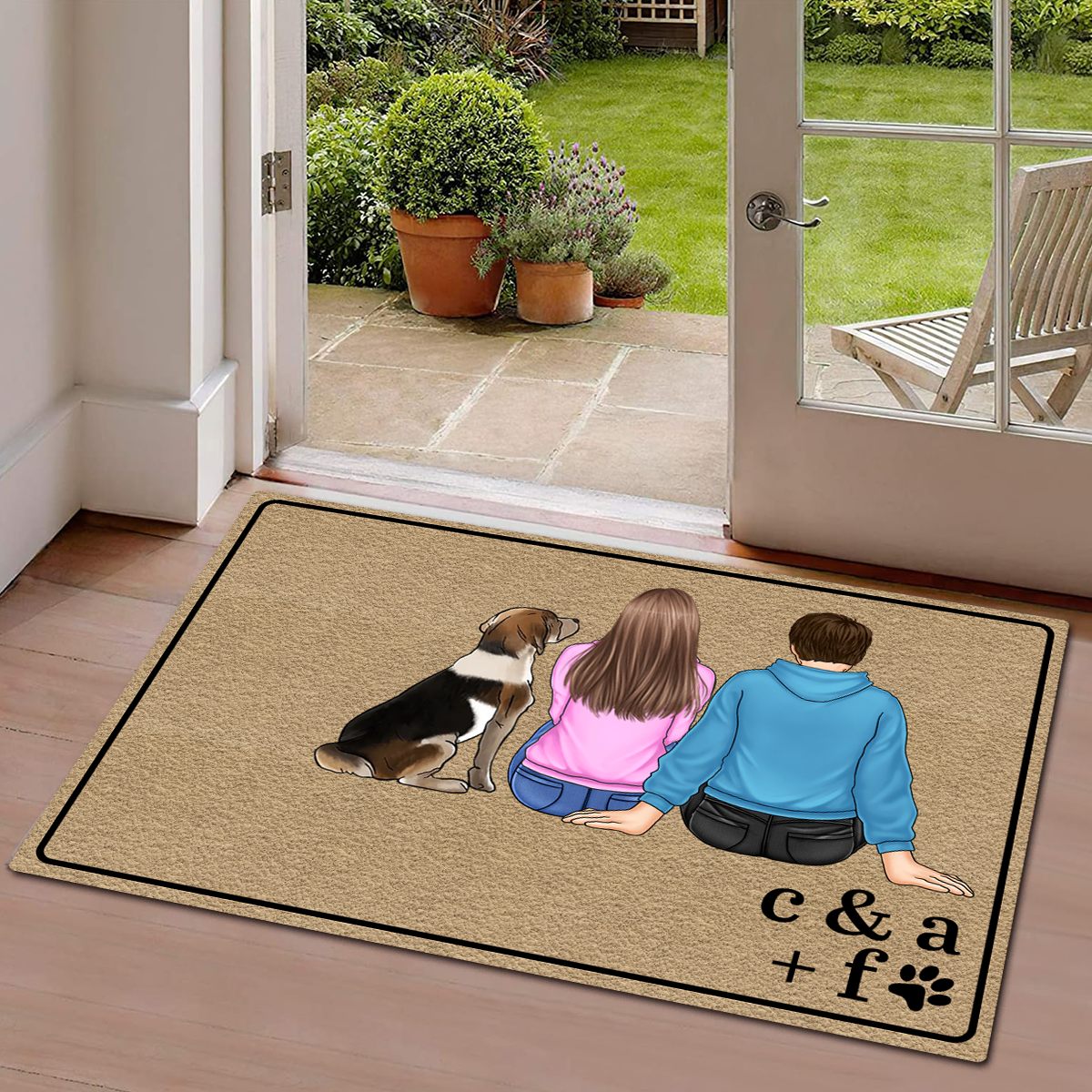 Minimal Style Couple With Pets - Personalized Doormat