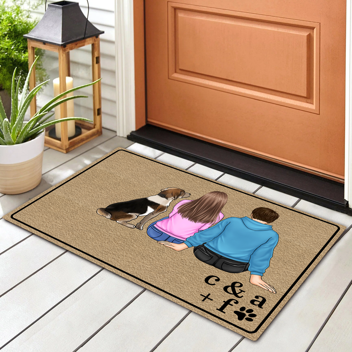 Minimal Style Couple With Pets - Personalized Doormat