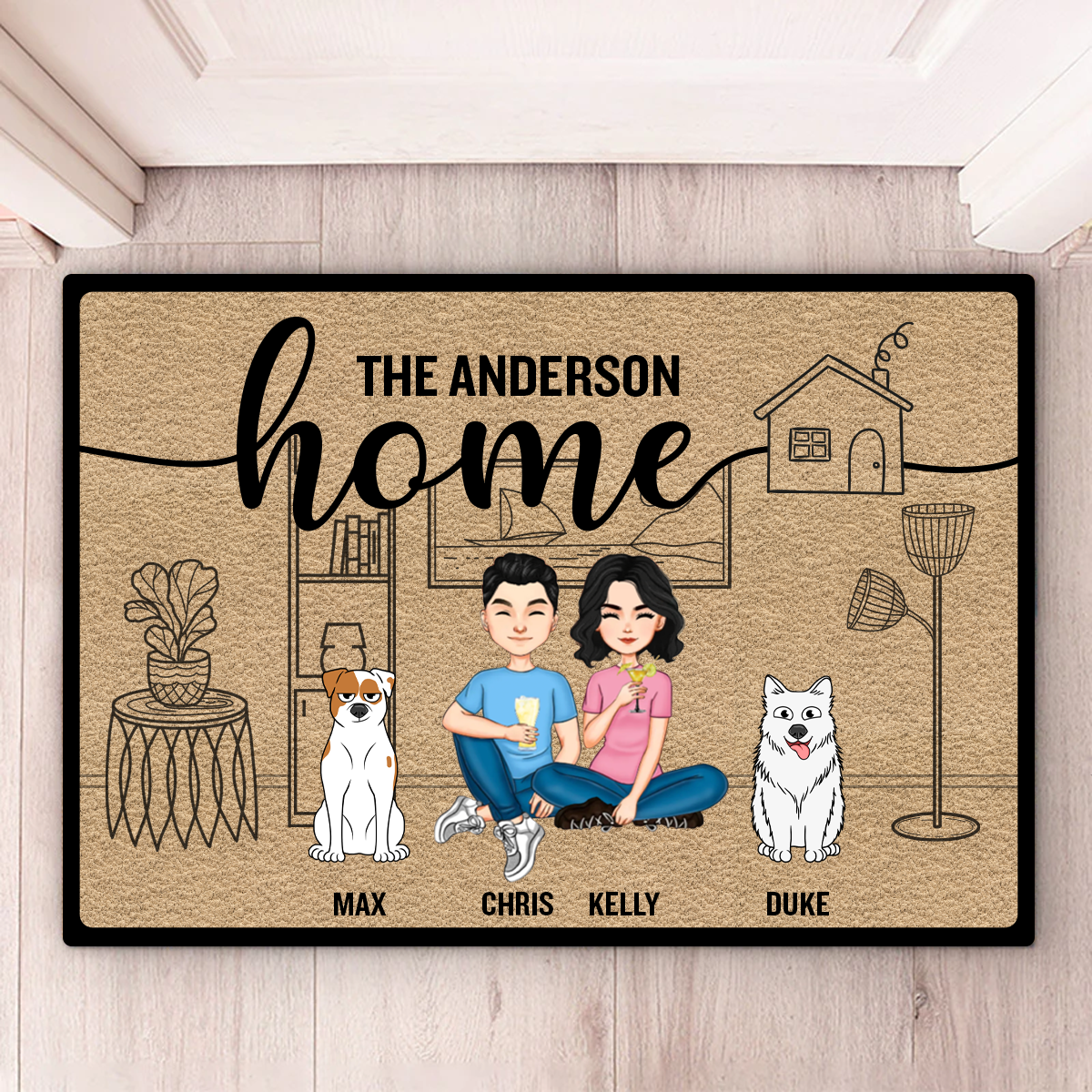 Couple Home With Pet And Kid - Personalized Doormat