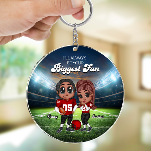 Always Your Biggest Fan American Football Couple Y2K Style Personalized Acrylic Keychain Ornament