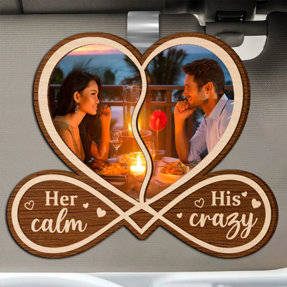 Custom Photo Couple Her Calm His Crazy - Personalized Custom Shaped Car Visor Clip