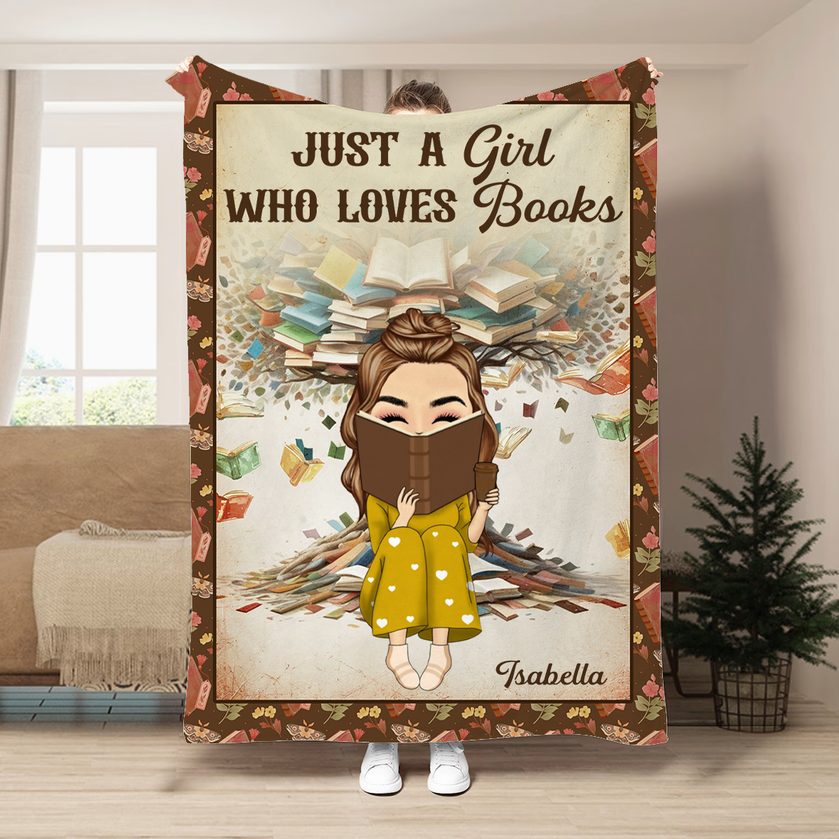 Book Tree Just A Girl Who Loves Books - Personalized Fleece Blanket