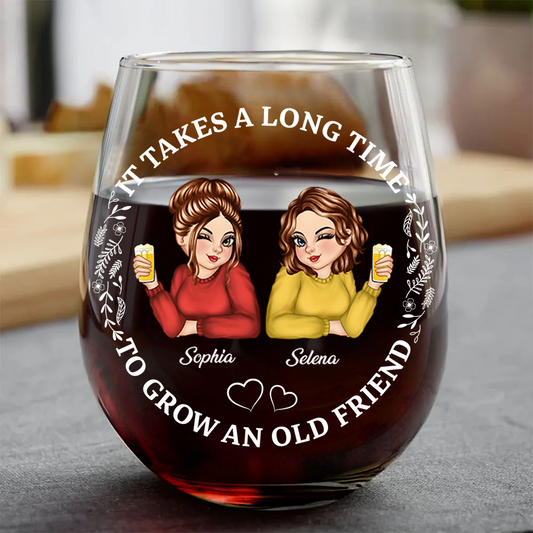 Turban Women Grow An Old Friend Bestie - Personalized Stemless Wine Glass