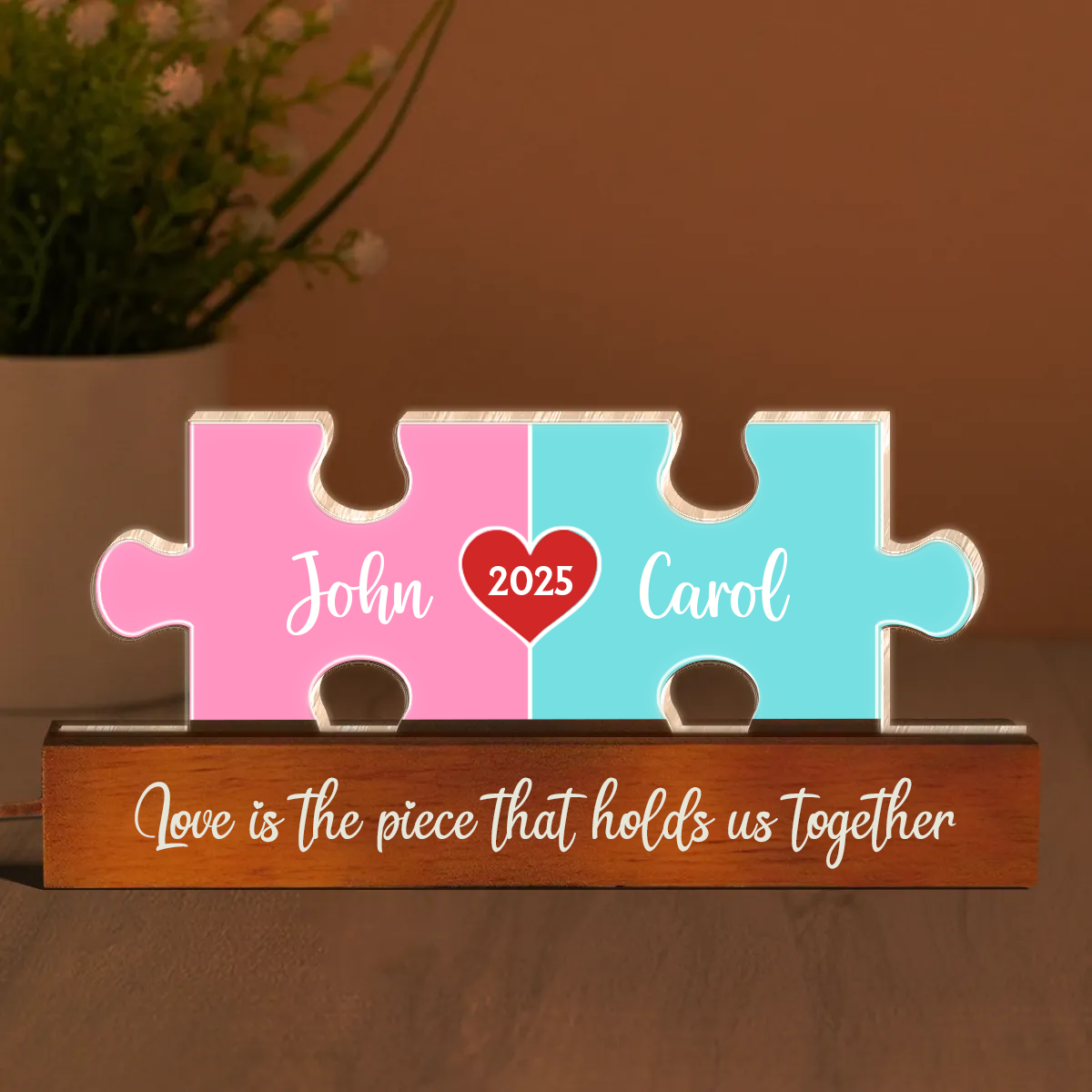 Love Is The Piece That Holds Us Together Couple Name Puzzle LED Night Light, Personalized Romantic Home Bedroom Decor For Couples, Gifts For Her, For Him