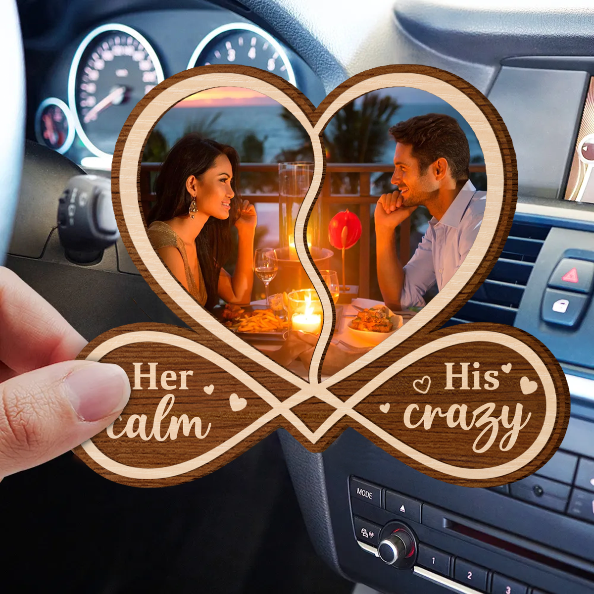 Custom Photo Couple Her Calm His Crazy - Personalized Custom Shaped Car Visor Clip