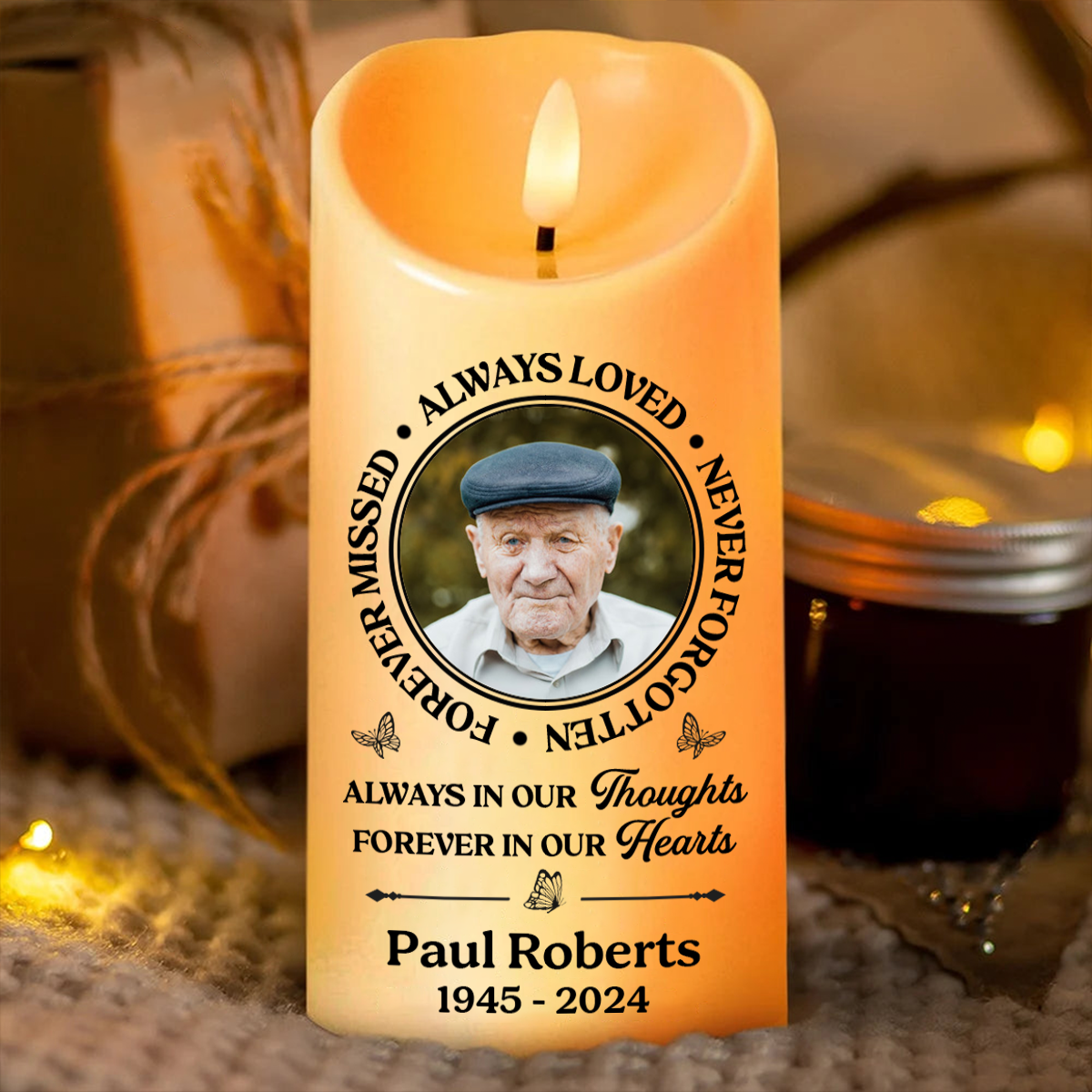 Custom Photo Memorial Always Loved Never Forgotten - Personalized Flameless LED Candle