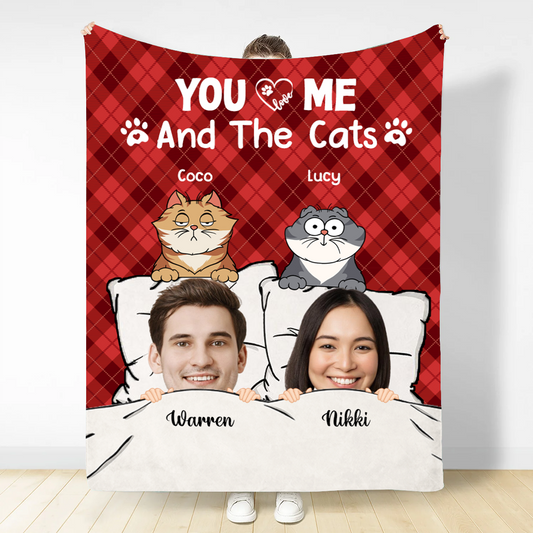 Custom Photo Pet Couple You & Me And The Cats - Personalized Fleece Blanket, Sherpa Blanket