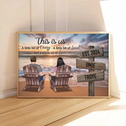 Romantic Beach Landscape Couple Sitting Holding Hands Sign Posts Personalized Poster, Home Decoration, Gift For Him, For Her