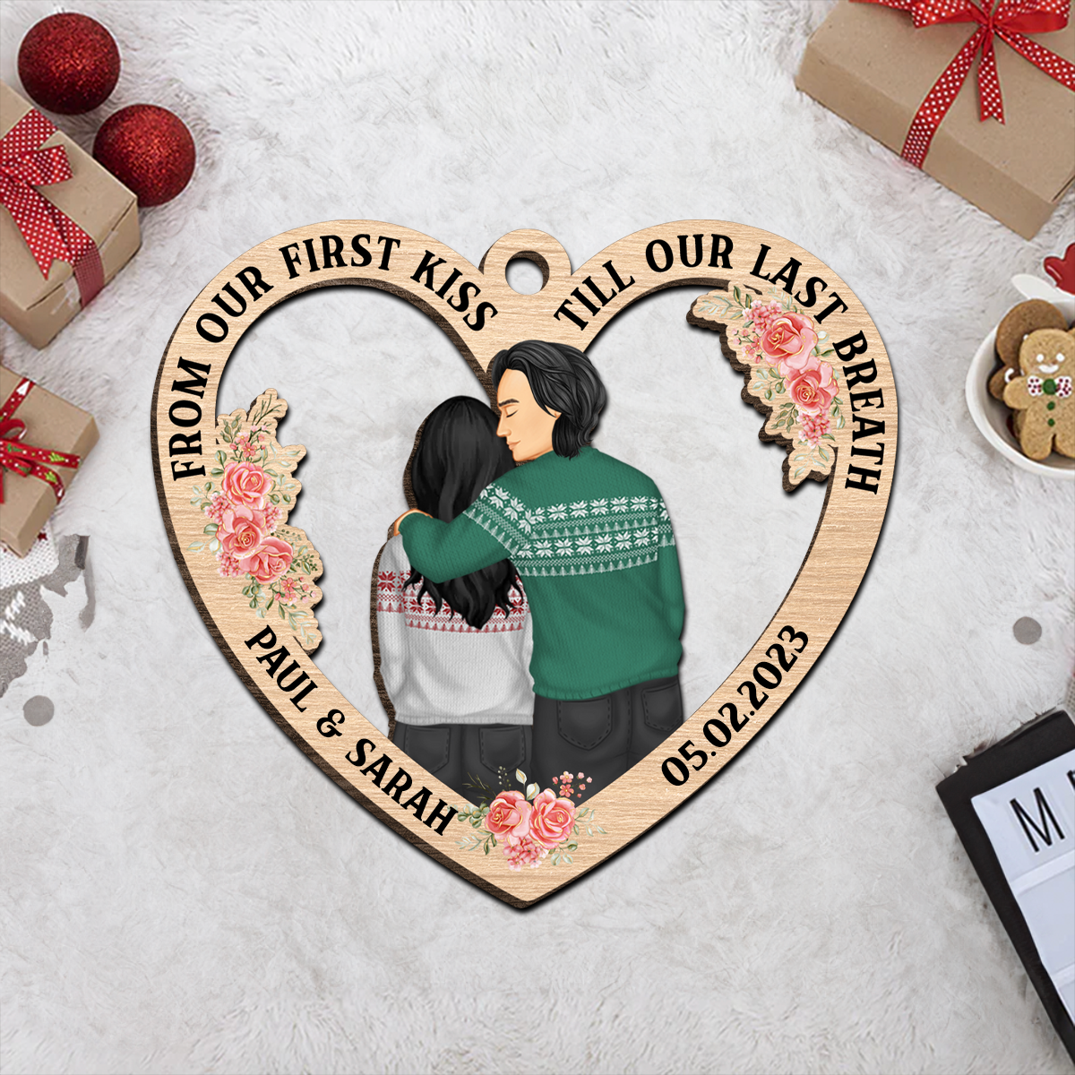 Forehead Kissing Couple Till Our Last Breath - Personalized Wooden Cutout Ornament