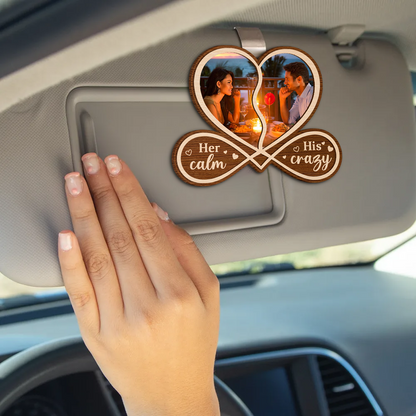 Custom Photo Couple Her Calm His Crazy - Personalized Custom Shaped Car Visor Clip