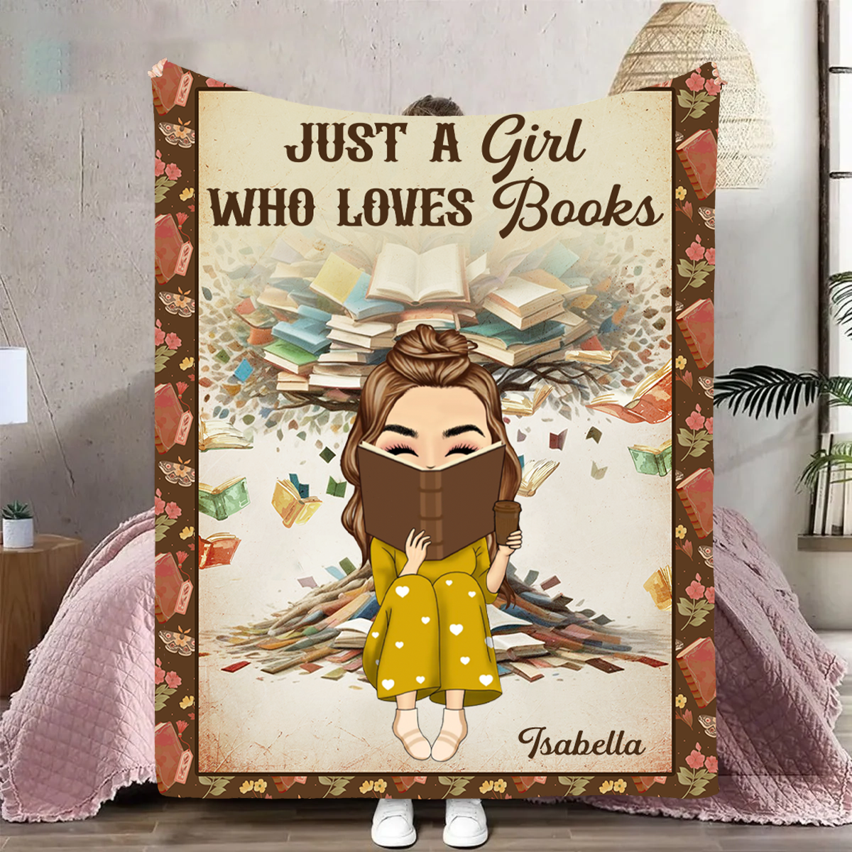 Book Tree Just A Girl Who Loves Books - Personalized Fleece Blanket