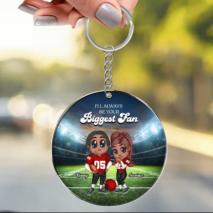 Always Your Biggest Fan American Football Couple Y2K Style Personalized Acrylic Keychain Ornament