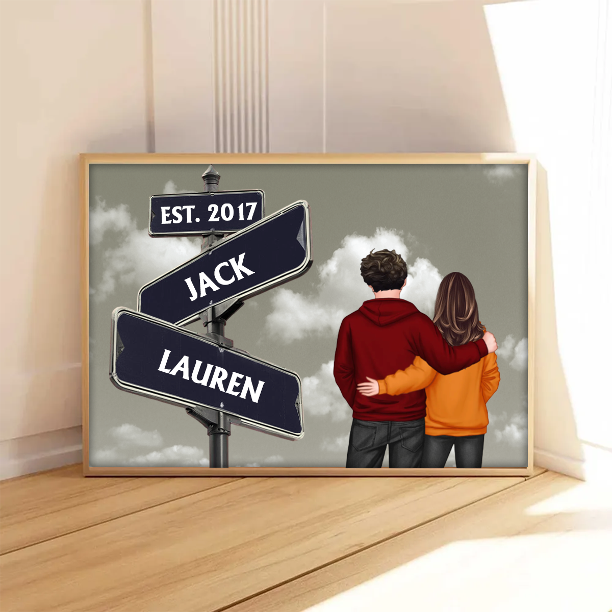 Back View Couple Street Signs Personalized Poster, Gift For Him, For Her, Husband, Wife