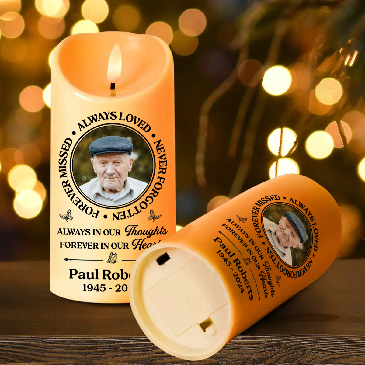 Custom Photo Memorial Always Loved Never Forgotten - Personalized Flameless LED Candle