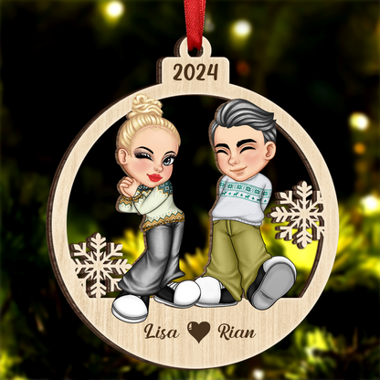 Christmas Couple Y2K - Personalized Wooden Cutout Ornament