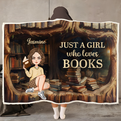 Just A Girl Who Loves Books Library - Personalized Wearable Hooded Blanket