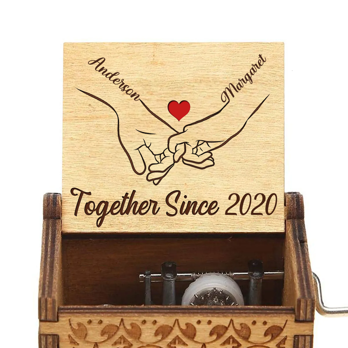 Couple Hand In Hand Engraving Custom Song Mechanical Music Box, Couple Upload Photo Personalized Music Box, Unique Anniversary Valentine's Day Gift for Him, For Her