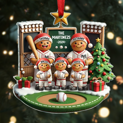 3D Effect Baseball Gingerbread Family On Field Sport Lover Personalized Acrylic Ornament